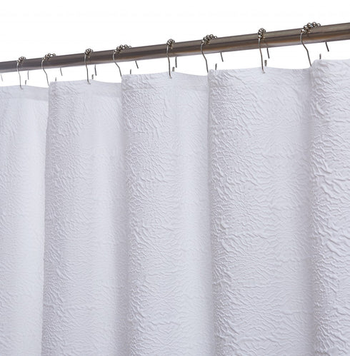 White Floral Puckered Shower Curtain
